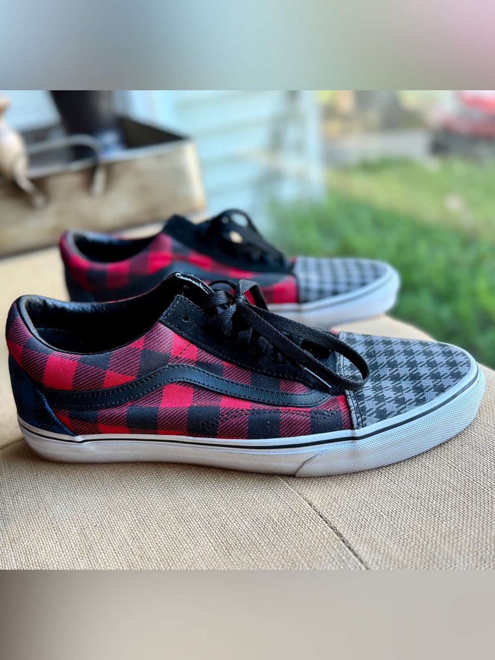 Vans Men’s Buffalo Check Old Skool Sneakers with Houndstooth Toe